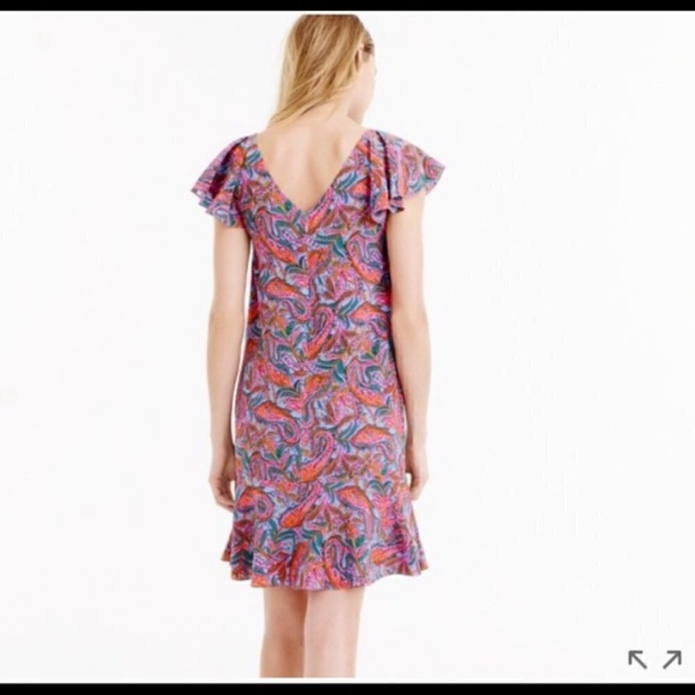 J. Crew Silk Dress Ruffle Vibrant Paisley F4349 - Picture 3 of 15